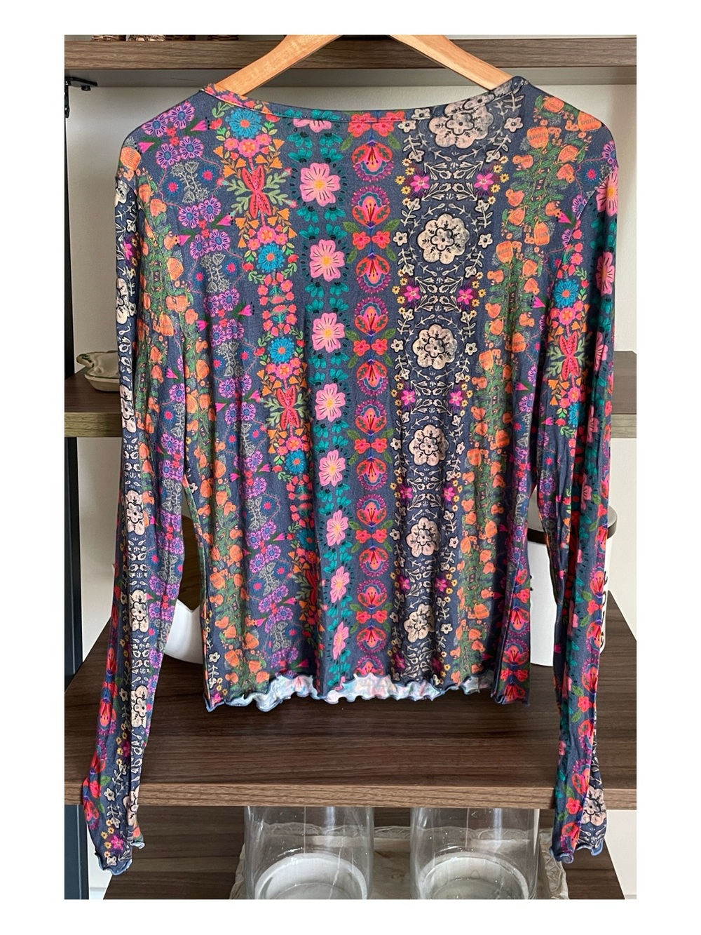 NATURAL LIFE Navy Multicolor Floral Long Sleeve Scoop Top, Size XL - Picture 7 of 8